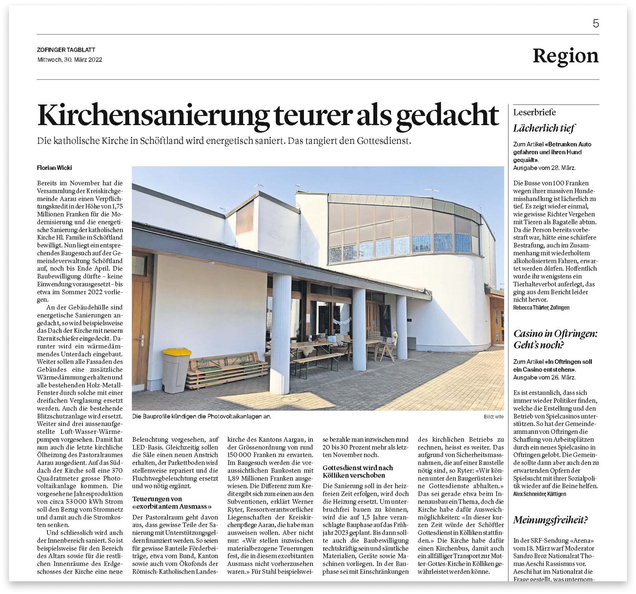 Katholische Kirche –Kirchensanierung teurer als gedacht